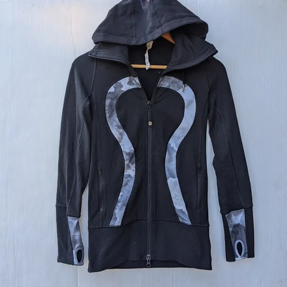 LULULEMON Scuba zip-up hoodie jacket Black with gray tie dye size 2 - Picture 6 of 10